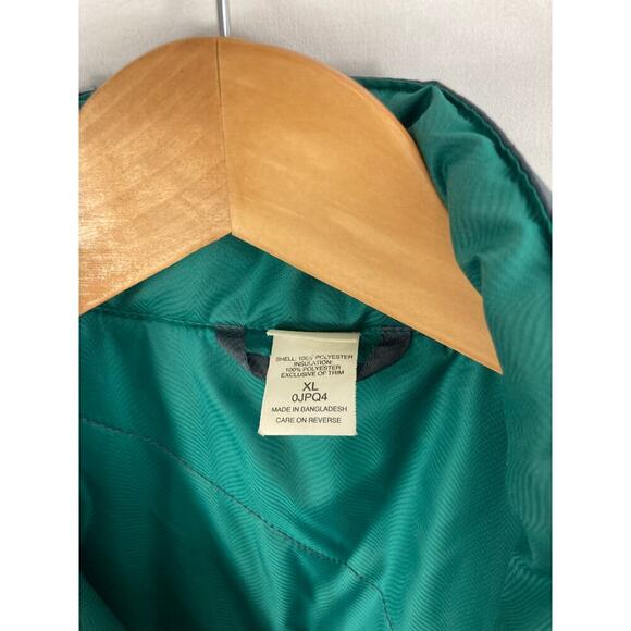 LL Bean Women's Green grey Floral Embroidered Reversible Puffer Jacket size XL - Picture 3 of 7